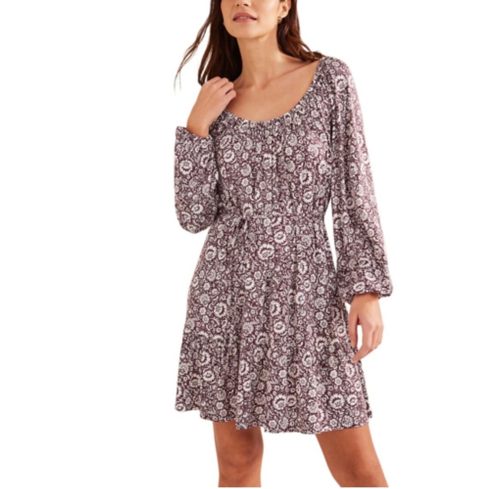 Boden Floral Scoop Neck Fit & Flare Dress Burgundy Size 2R
